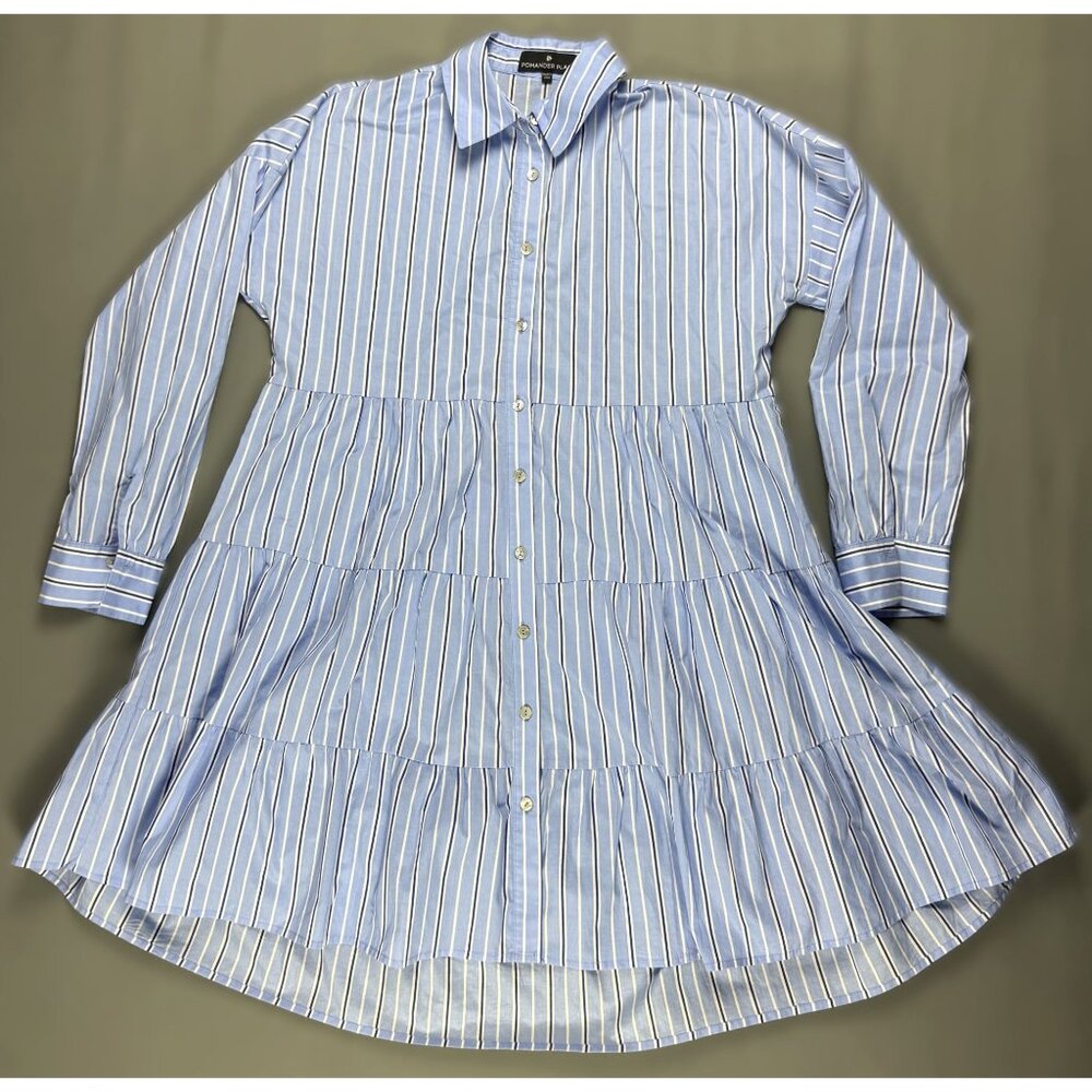 Tuckernuck Pomander Place Shades of Blue Stripe Cara Dress Shirt Mini Preppy S - Picture 2 of 8